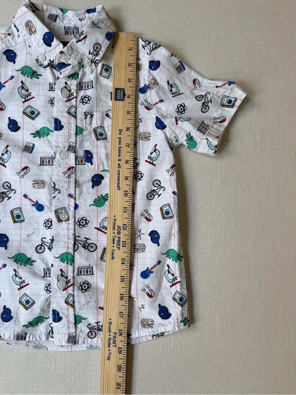 AOP School Science Dinosaur Print Short Sleeve Cotton Button Shirt